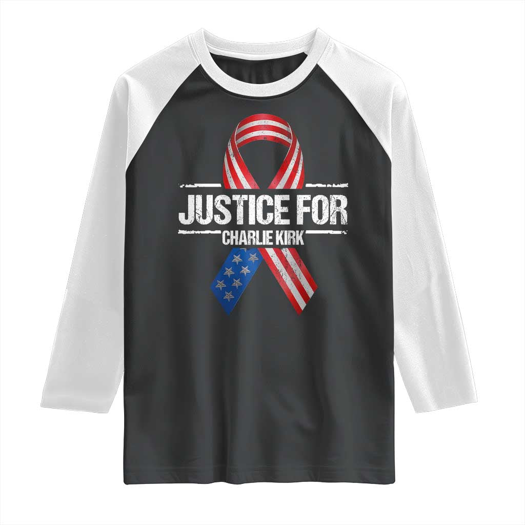 Justice For Charlie Kirk Raglan Shirt Patriotic Tribute Human Rights Activist - Wonder Print Shop