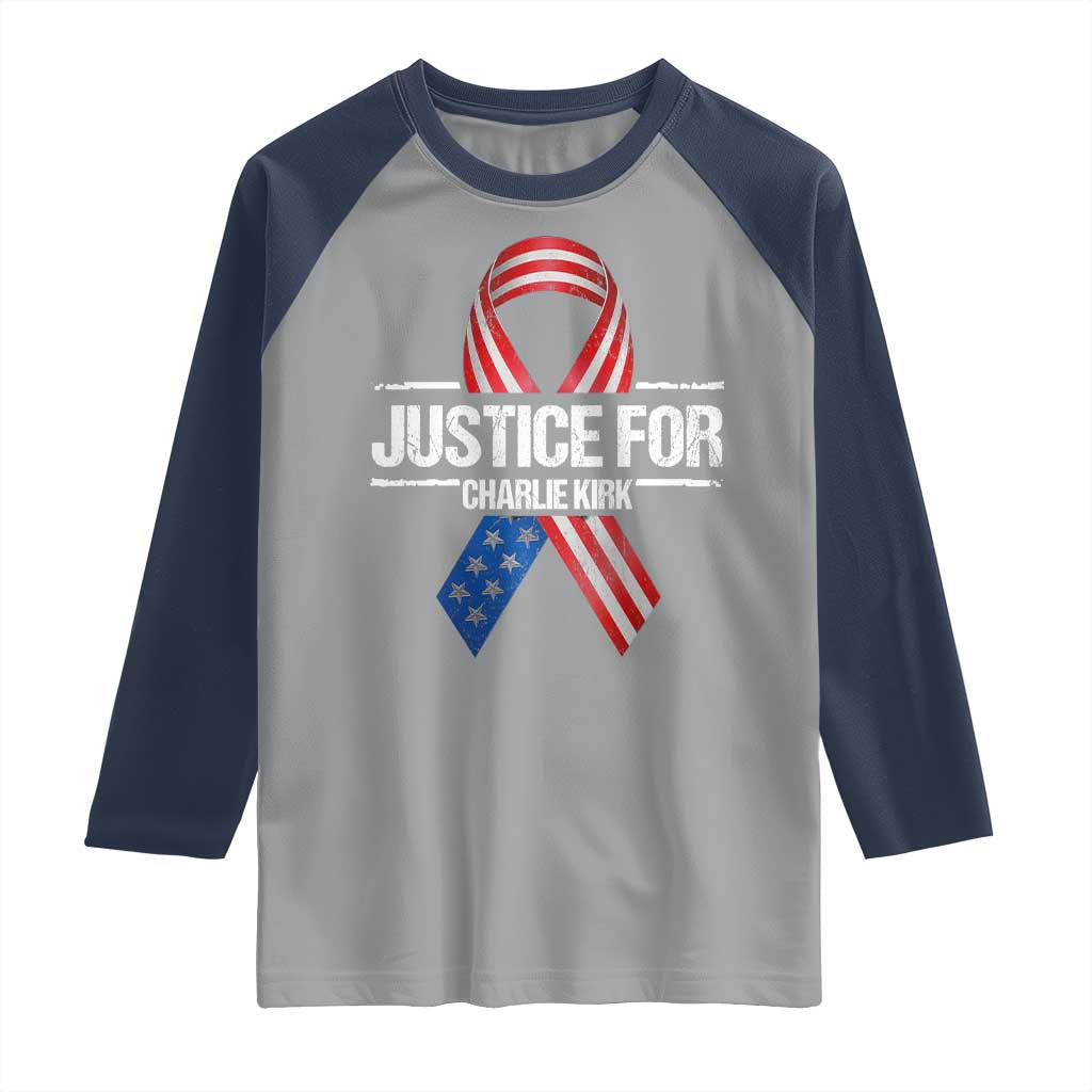 Justice For Charlie Kirk Raglan Shirt Patriotic Tribute Human Rights Activist - Wonder Print Shop