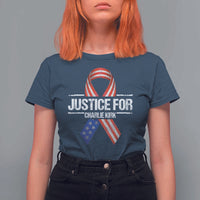 Justice For Charlie Kirk T Shirt For Women Patriotic Tribute Human Rights Activist - Wonder Print Shop