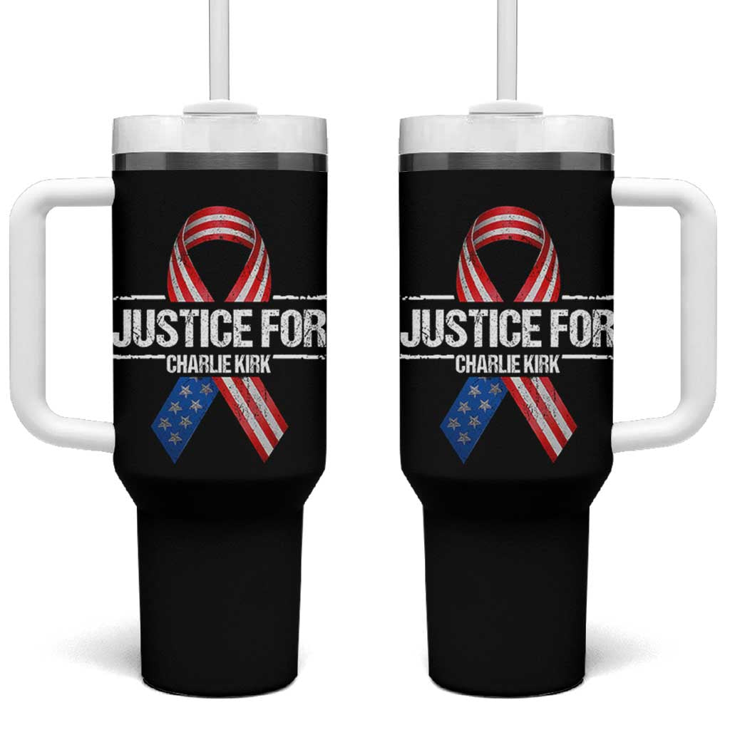 Justice For Charlie Kirk Tumbler With Handle Patriotic Tribute Human Rights Activist - Wonder Print Shop