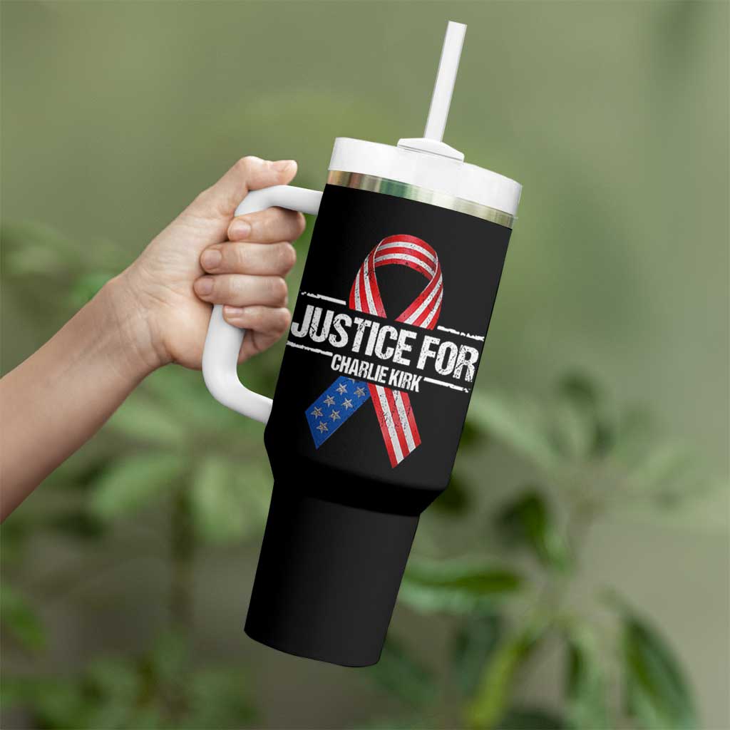 Justice For Charlie Kirk Tumbler With Handle Patriotic Tribute Human Rights Activist - Wonder Print Shop