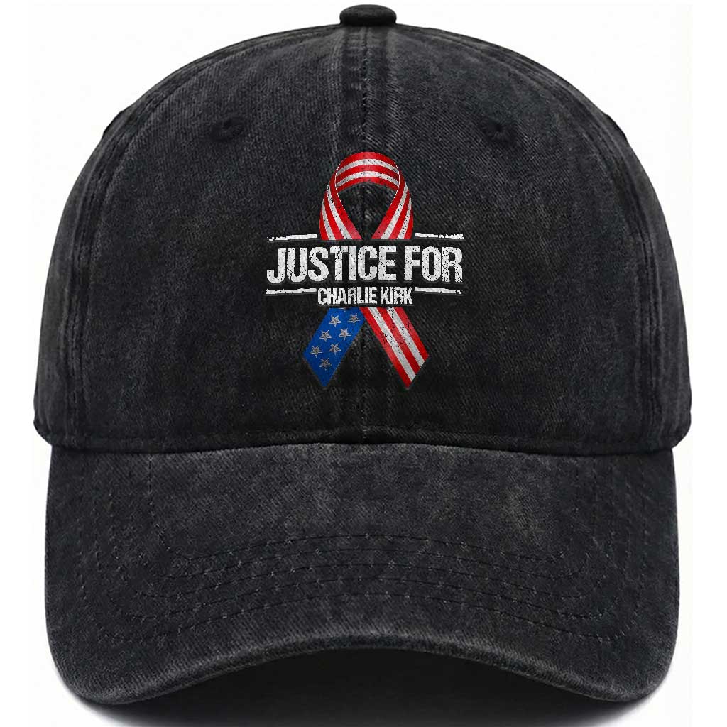 Justice For Charlie Kirk Washed Cotton Baseball Cap Patriotic Tribute Human Rights Activist