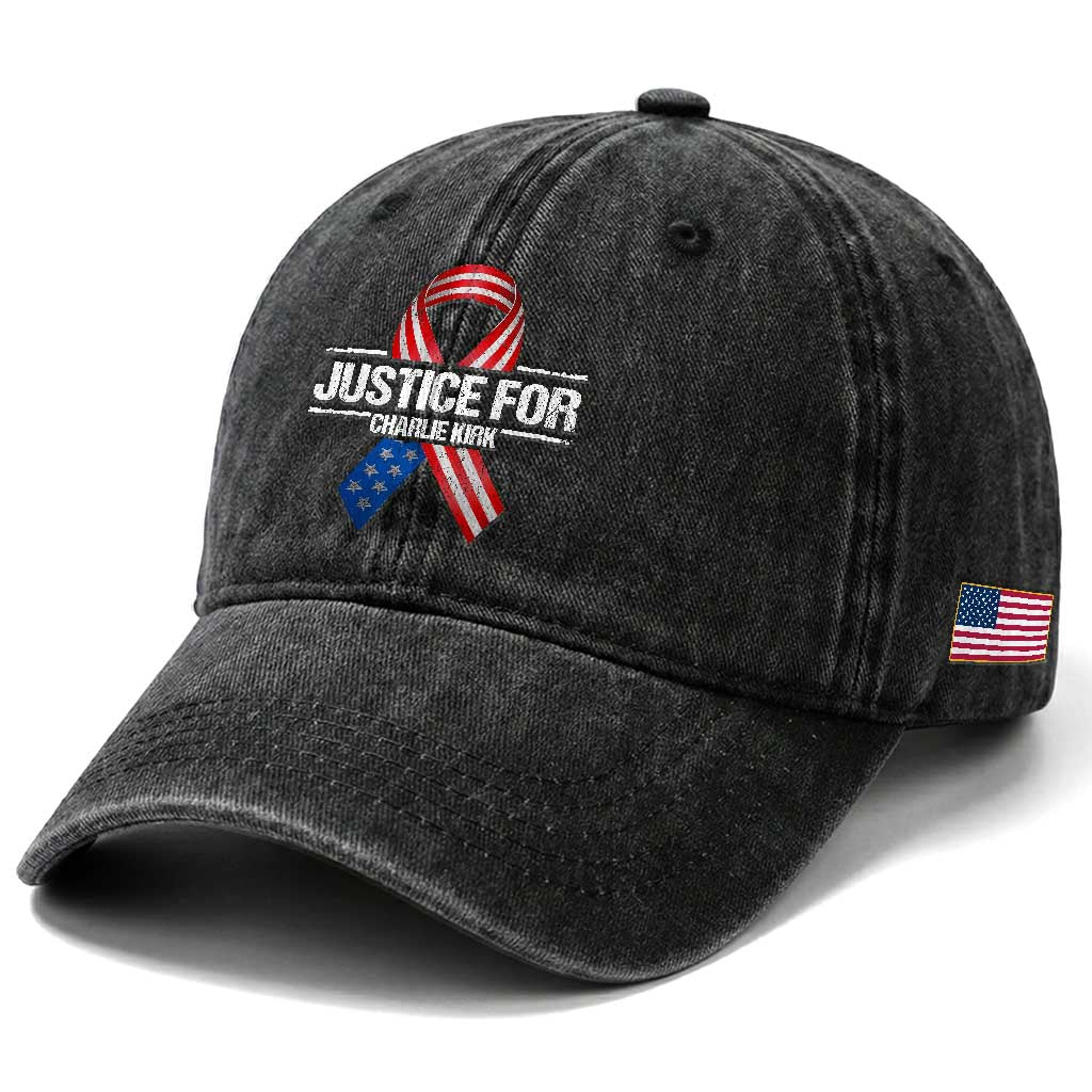 Justice For Charlie Kirk Washed Cotton Baseball Cap Patriotic Tribute Human Rights Activist