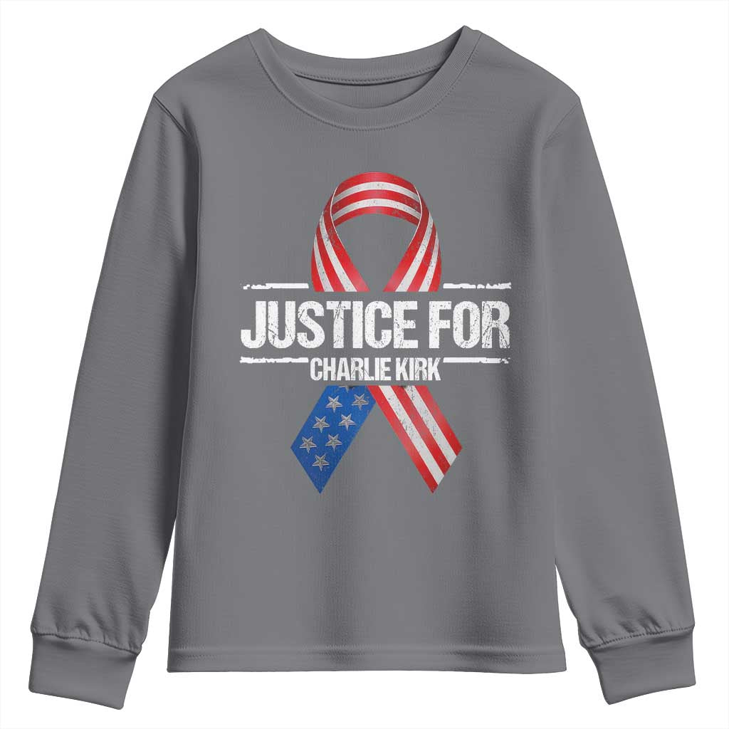Justice For Charlie Kirk Youth Sweatshirt Patriotic Tribute Human Rights Activist - Wonder Print Shop