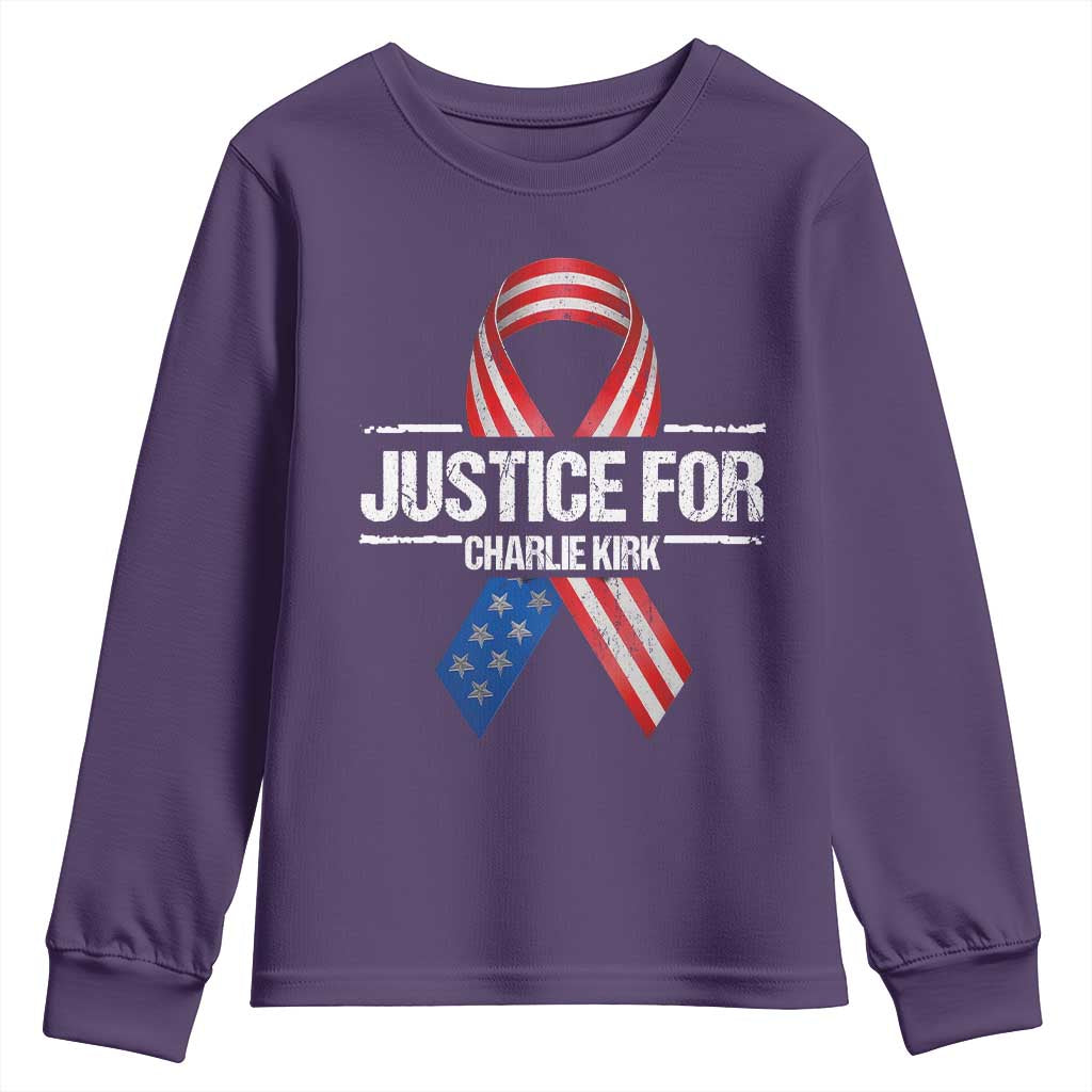 Justice For Charlie Kirk Youth Sweatshirt Patriotic Tribute Human Rights Activist - Wonder Print Shop