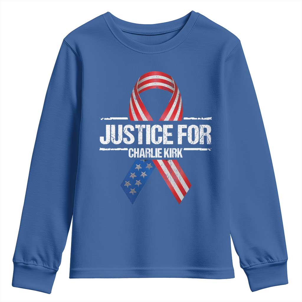 Justice For Charlie Kirk Youth Sweatshirt Patriotic Tribute Human Rights Activist - Wonder Print Shop