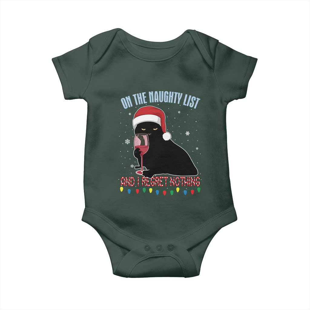 Funny Christmas Black Cat Baby Onesie On The Naughty List And I Regret Nothing Candy Cane