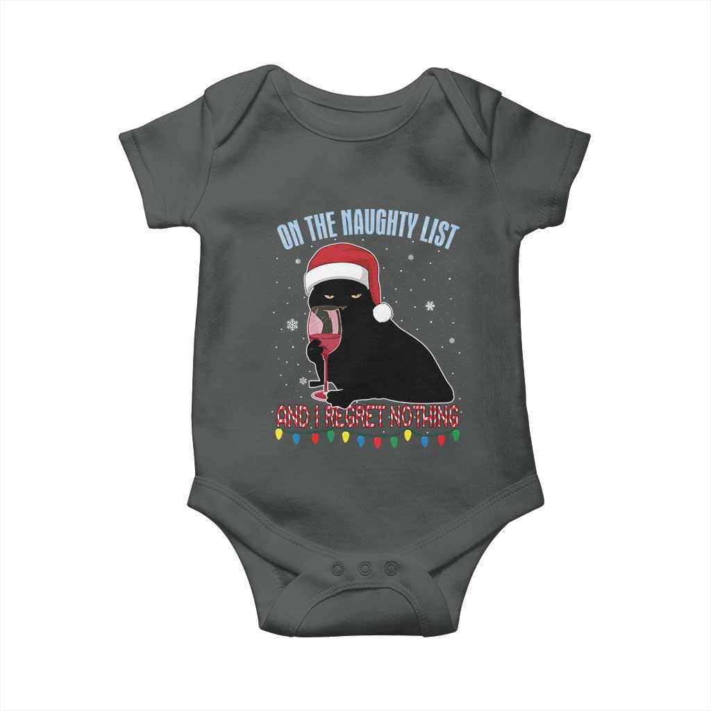 Funny Christmas Black Cat Baby Onesie On The Naughty List And I Regret Nothing Candy Cane