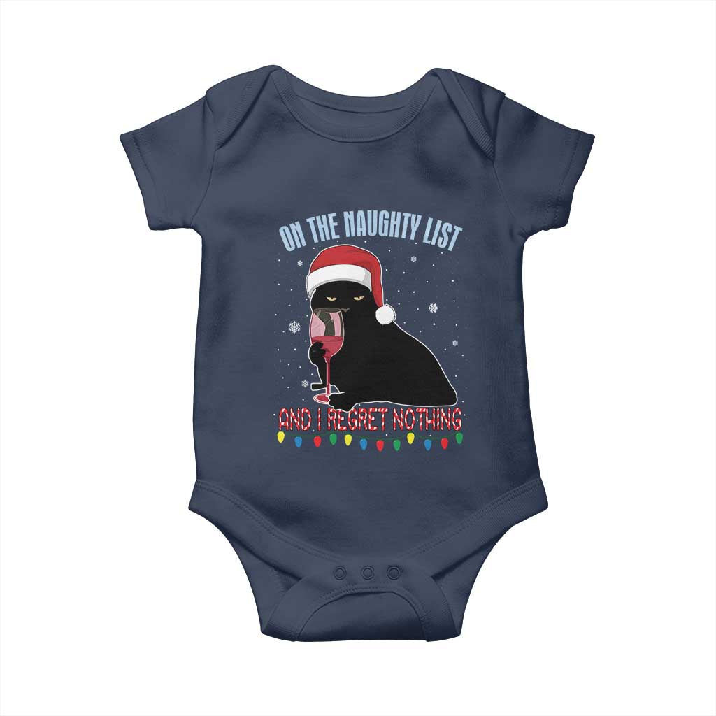 Funny Christmas Black Cat Baby Onesie On The Naughty List And I Regret Nothing Candy Cane