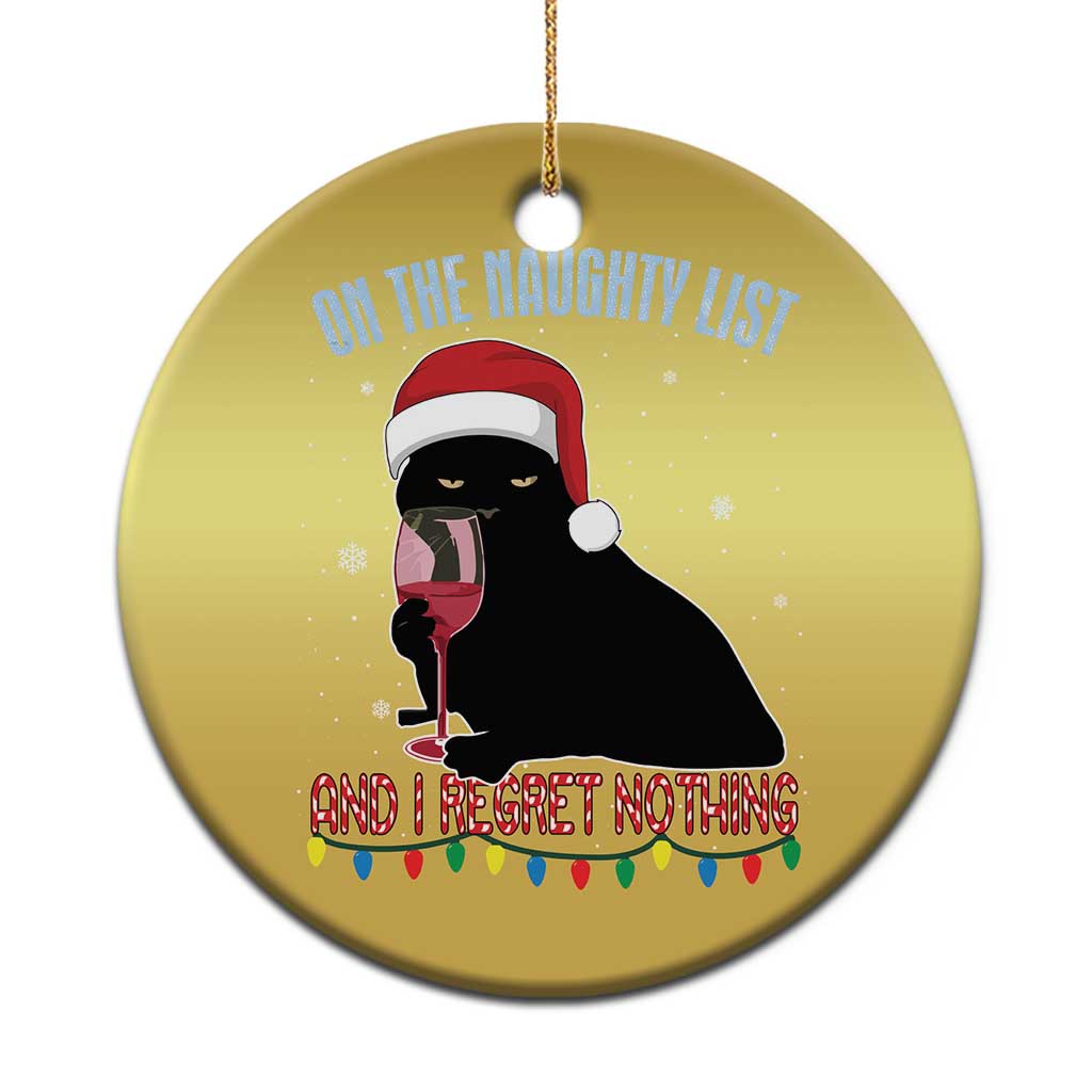 Funny Xmas Black Cat Christmas Ornament On The Naughty List And I Regret Nothing Candy Cane - Wonder Print Shop