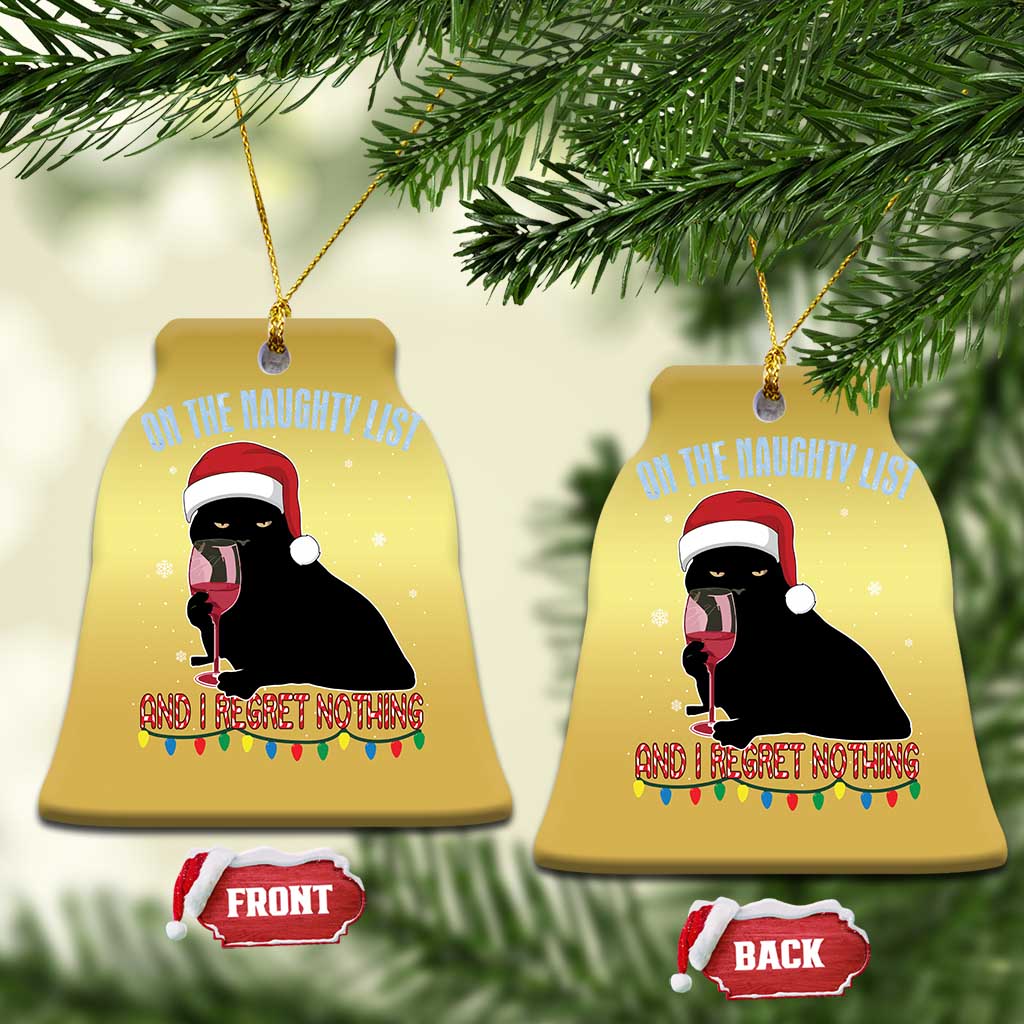 Funny Xmas Black Cat Christmas Ornament On The Naughty List And I Regret Nothing Candy Cane - Wonder Print Shop