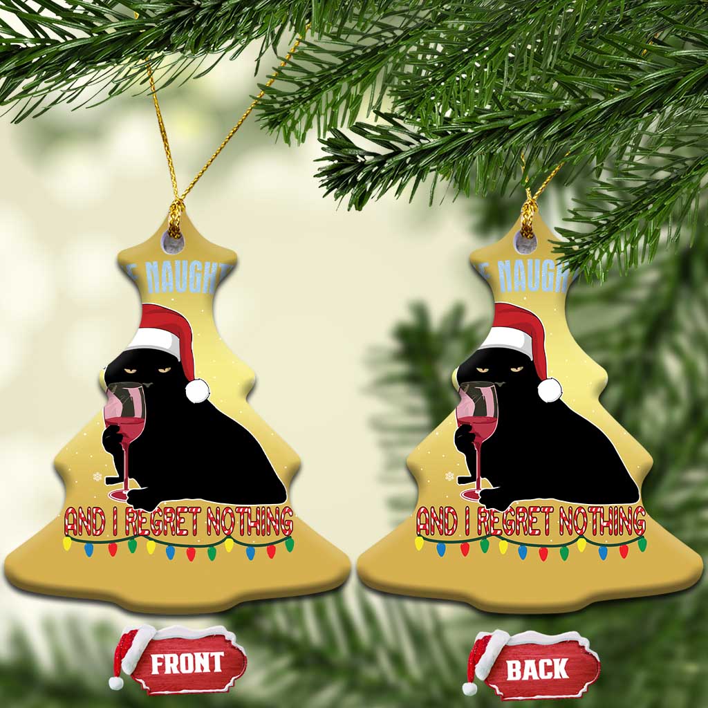 Funny Xmas Black Cat Christmas Ornament On The Naughty List And I Regret Nothing Candy Cane - Wonder Print Shop