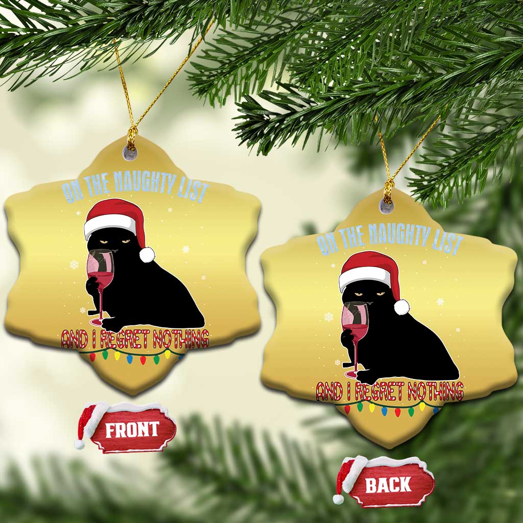 Funny Xmas Black Cat Christmas Ornament On The Naughty List And I Regret Nothing Candy Cane - Wonder Print Shop