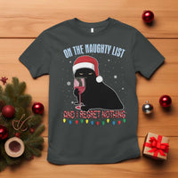 Funny Christmas Black Cat T Shirt On The Naughty List And I Regret Nothing Candy Cane - Wonder Print Shop
