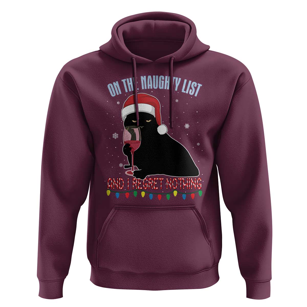 Funny Christmas Black Cat Hoodie On The Naughty List And I Regret Nothing Candy Cane