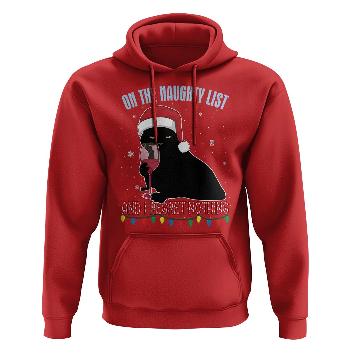 Funny Christmas Black Cat Hoodie On The Naughty List And I Regret Nothing Candy Cane