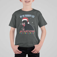 Funny Christmas Black Cat T Shirt For Kid On The Naughty List And I Regret Nothing Candy Cane - Wonder Print Shop