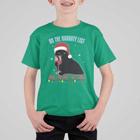 Funny Christmas Black Cat T Shirt For Kid On The Naughty List And I Regret Nothing Candy Cane - Wonder Print Shop