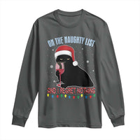 Funny Christmas Black Cat Long Sleeve Shirt On The Naughty List And I Regret Nothing Candy Cane