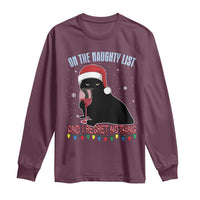 Funny Christmas Black Cat Long Sleeve Shirt On The Naughty List And I Regret Nothing Candy Cane