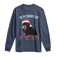 Funny Christmas Black Cat Long Sleeve Shirt On The Naughty List And I Regret Nothing Candy Cane