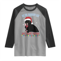 Funny Christmas Black Cat Raglan Shirt On The Naughty List And I Regret Nothing Candy Cane - Wonder Print Shop