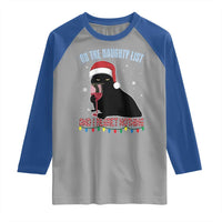 Funny Christmas Black Cat Raglan Shirt On The Naughty List And I Regret Nothing Candy Cane - Wonder Print Shop
