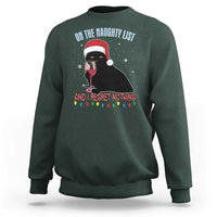 Funny Christmas Black Cat Sweatshirt On The Naughty List And I Regret Nothing Candy Cane - Wonder Print Shop