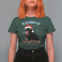 Funny Christmas Black Cat T Shirt For Women On The Naughty List And I Regret Nothing Candy Cane - Wonder Print Shop