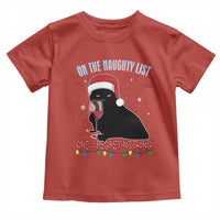 Funny Christmas Black Cat Toddler T Shirt On The Naughty List And I Regret Nothing Candy Cane