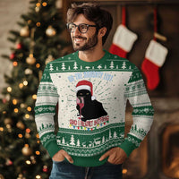 Funny Xmas Black Cat Ugly Christmas Sweater On The Naughty List And I Regret Nothing Candy Cane - Wonder Print Shop