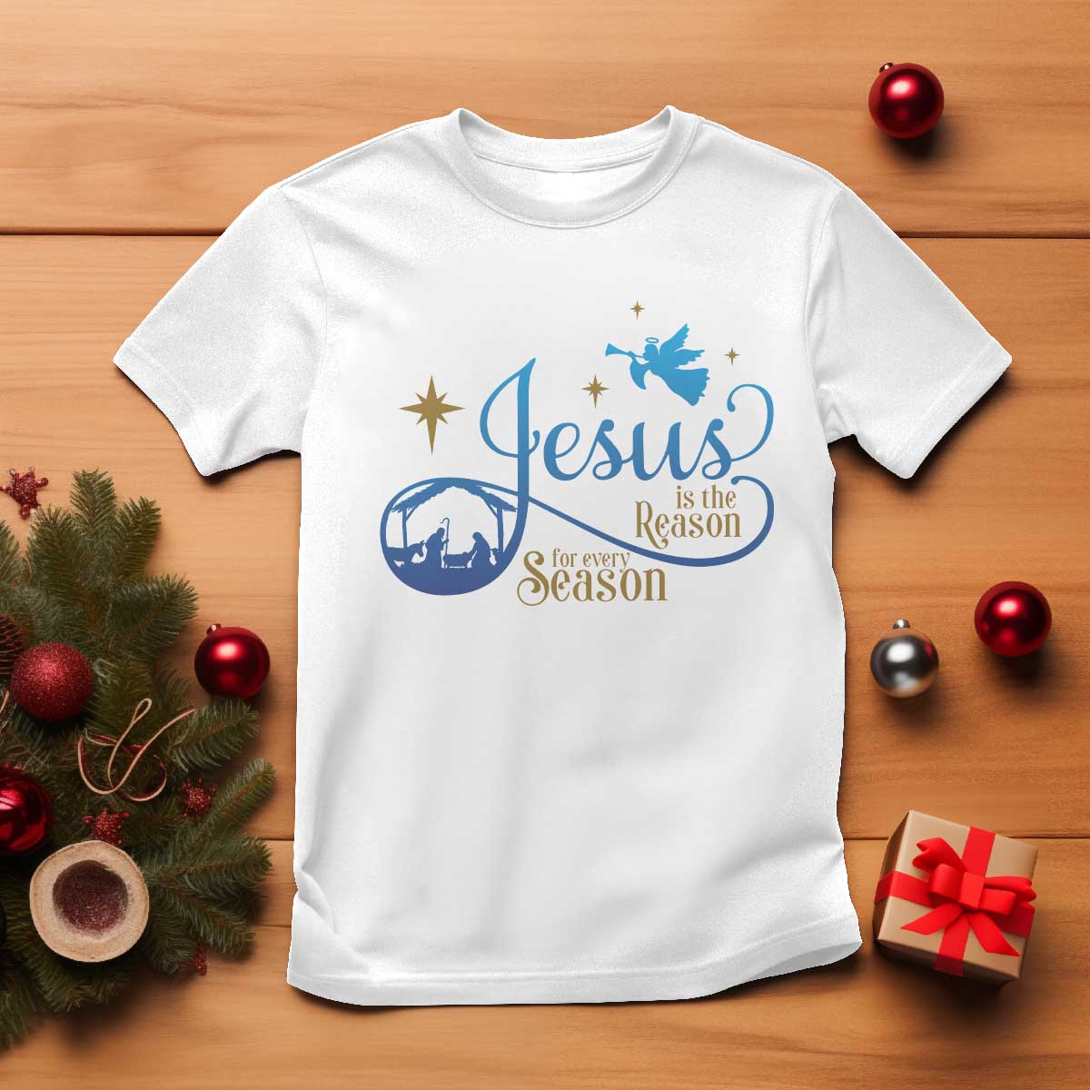Jesus Is The Reason For The Season T Shirt Nativity Scene - Wonder Print Shop