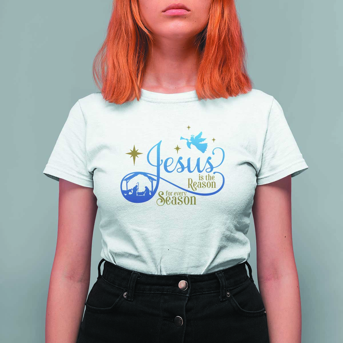 Jesus Is The Reason For The Season T Shirt For Women Nativity Scene - Wonder Print Shop
