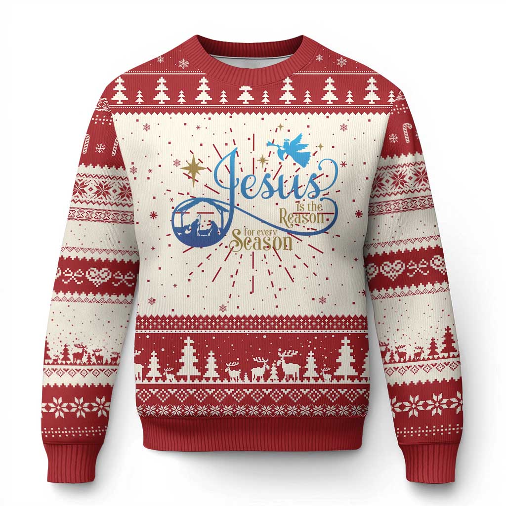 Jesus Is The Reason For The Season Ugly Christmas Sweater Nativity Scene - Wonder Print Shop