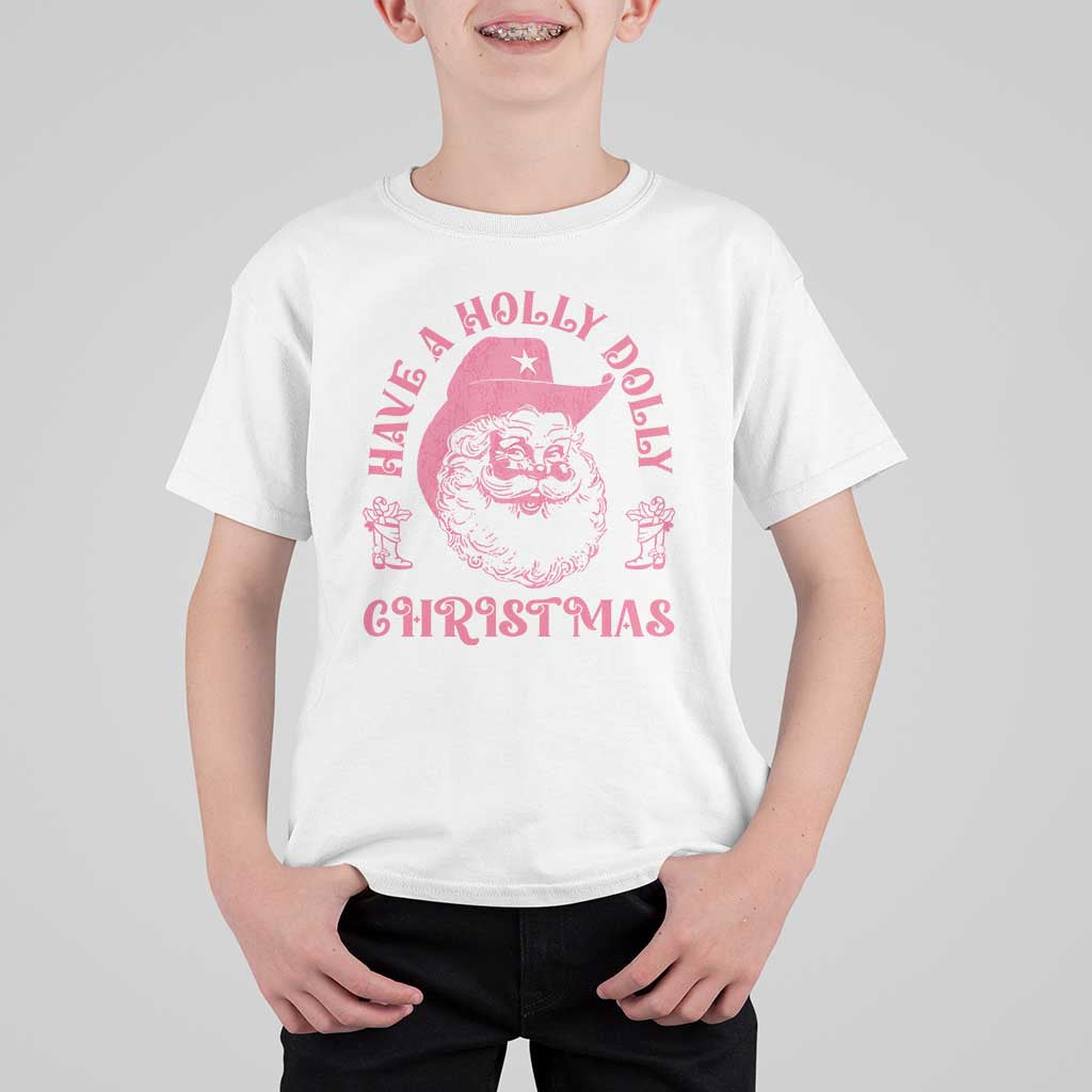Western Xmas T Shirt For Kid Have A Holly Dolly Christmas Cowboy Santa - Wonder Print Shop