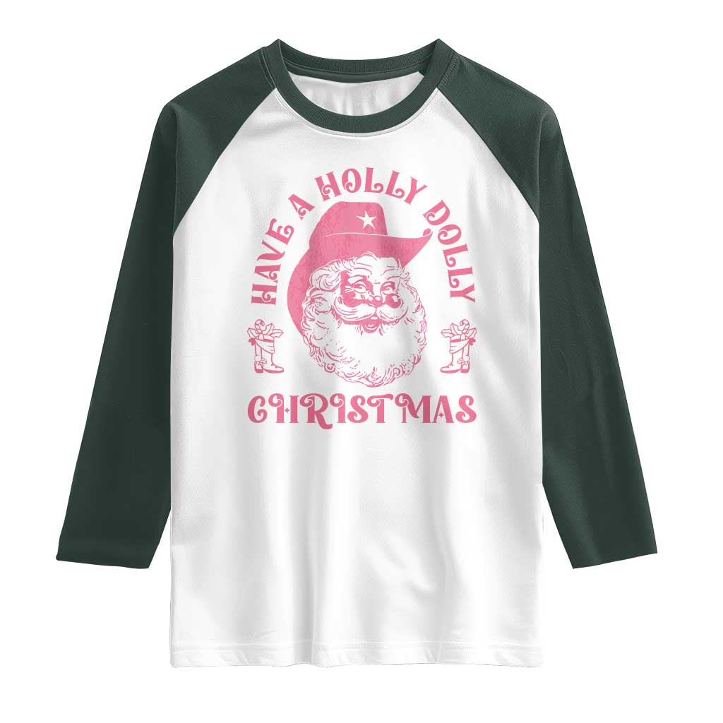 Western Christmas Raglan Shirt Have A Holly Dolly Christmas Cowboy Santa - Wonder Print Shop
