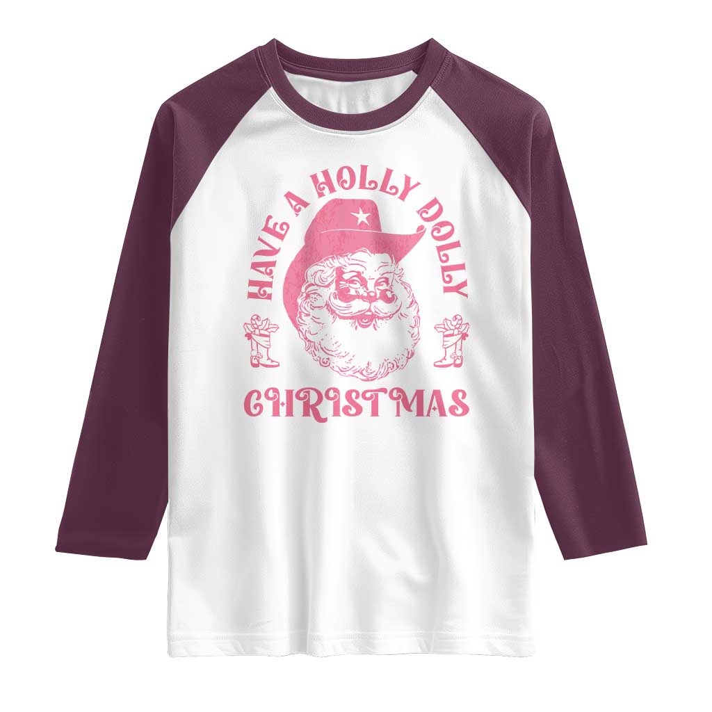 Western Christmas Raglan Shirt Have A Holly Dolly Christmas Cowboy Santa - Wonder Print Shop