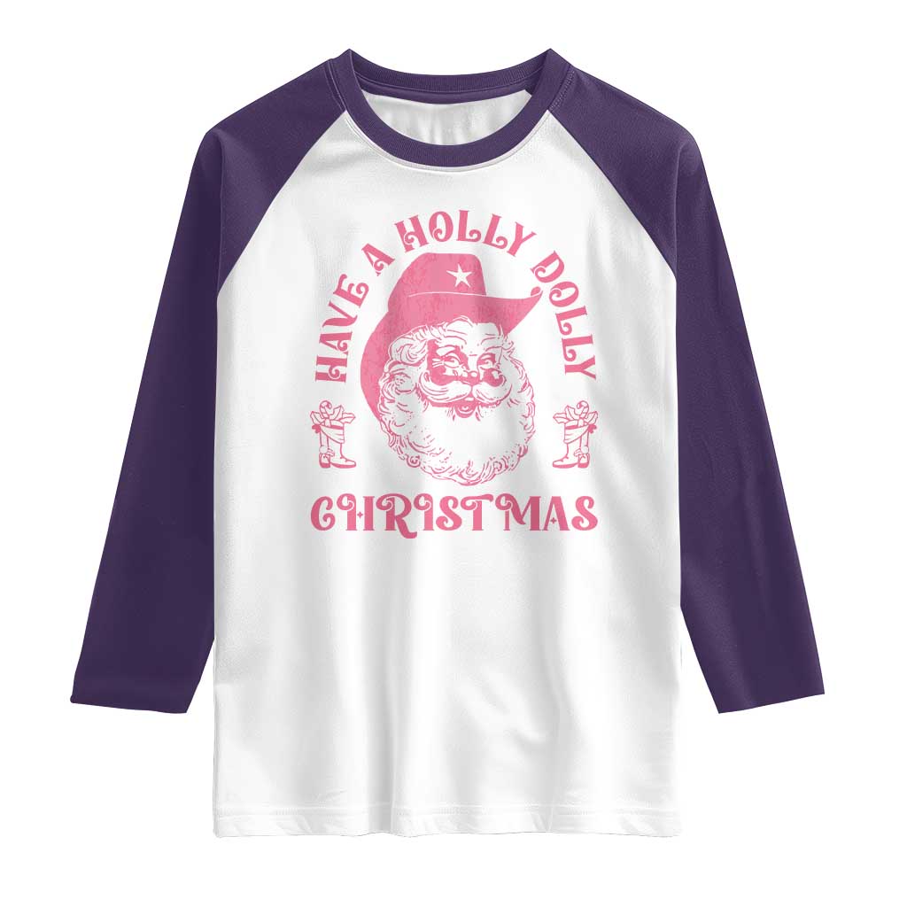Western Christmas Raglan Shirt Have A Holly Dolly Christmas Cowboy Santa - Wonder Print Shop
