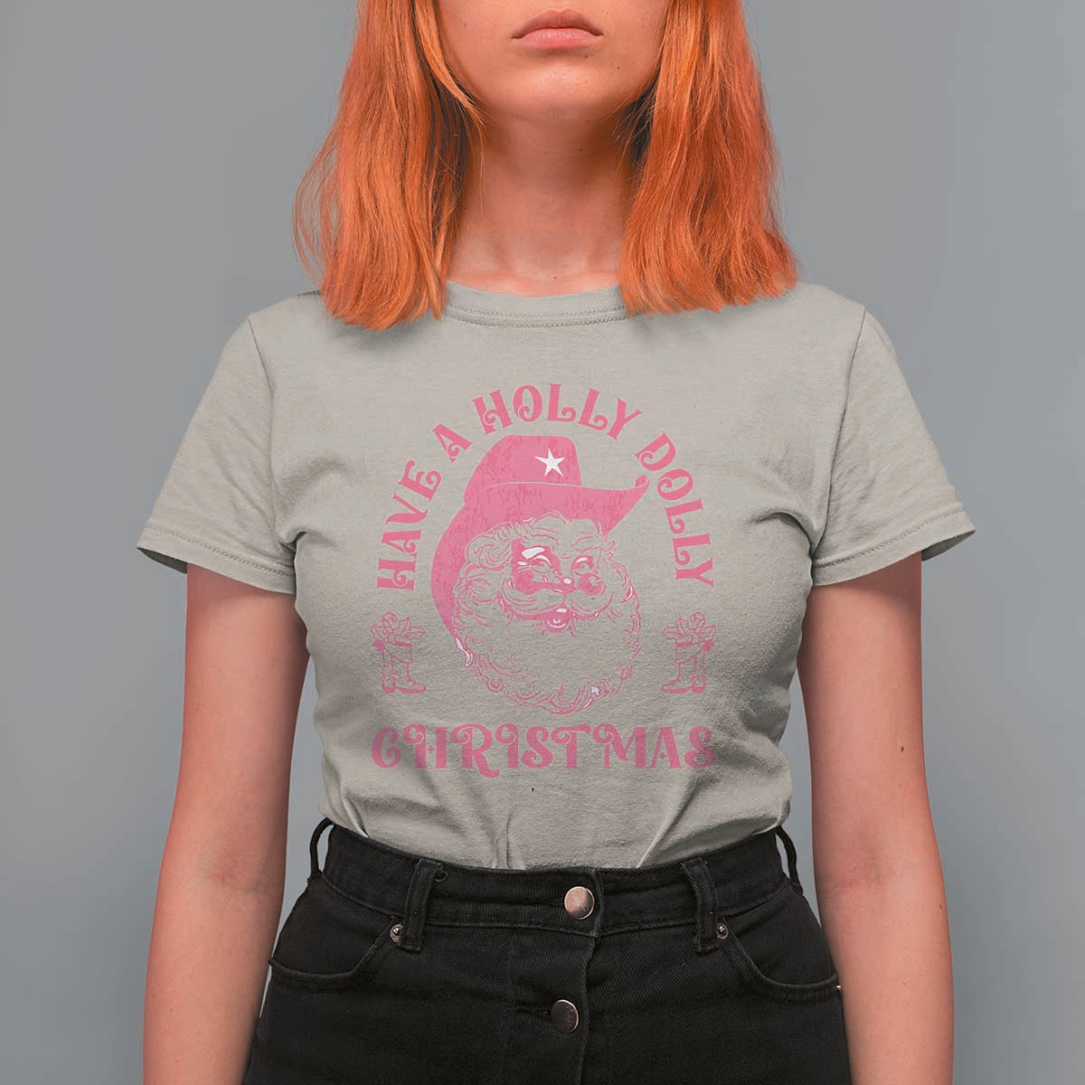 Western Xmas T Shirt For Women Have A Holly Dolly Christmas Cowboy Santa - Wonder Print Shop