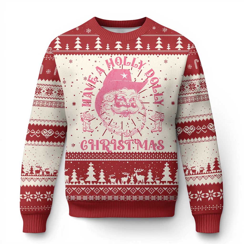 Western Xmas Ugly Christmas Sweater Have A Holly Dolly Christmas Cowboy Santa - Wonder Print Shop