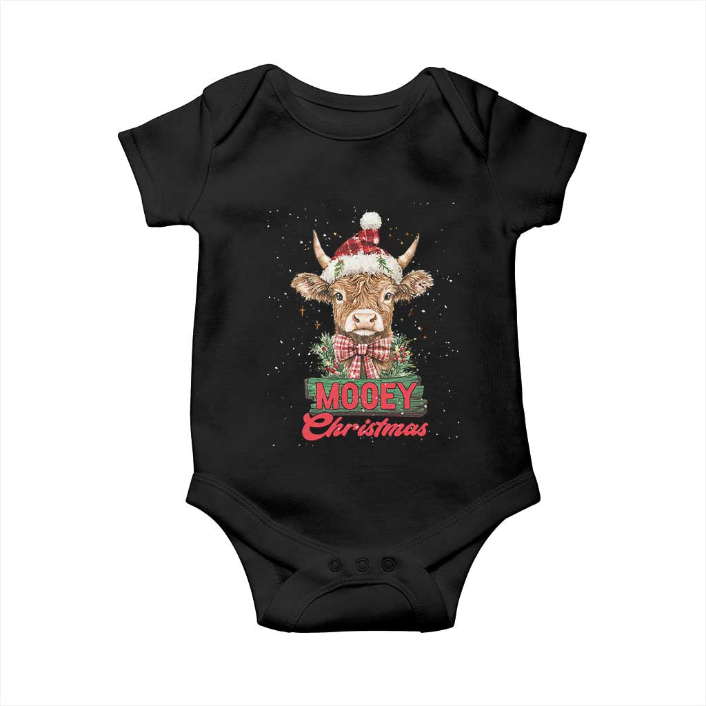 Funny Christmas Highland Cow Baby Onesie Mooey Christmas Western Cow Santa Hat