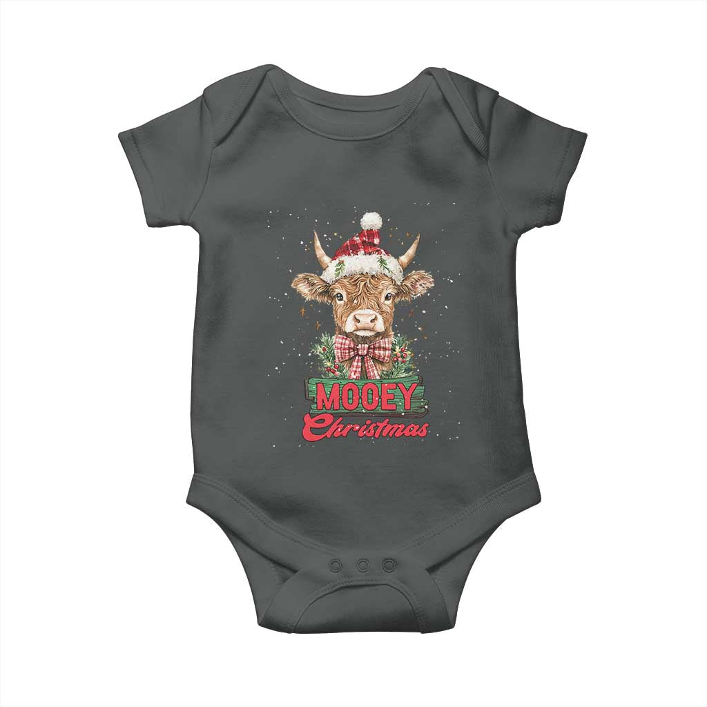 Funny Christmas Highland Cow Baby Onesie Mooey Christmas Western Cow Santa Hat