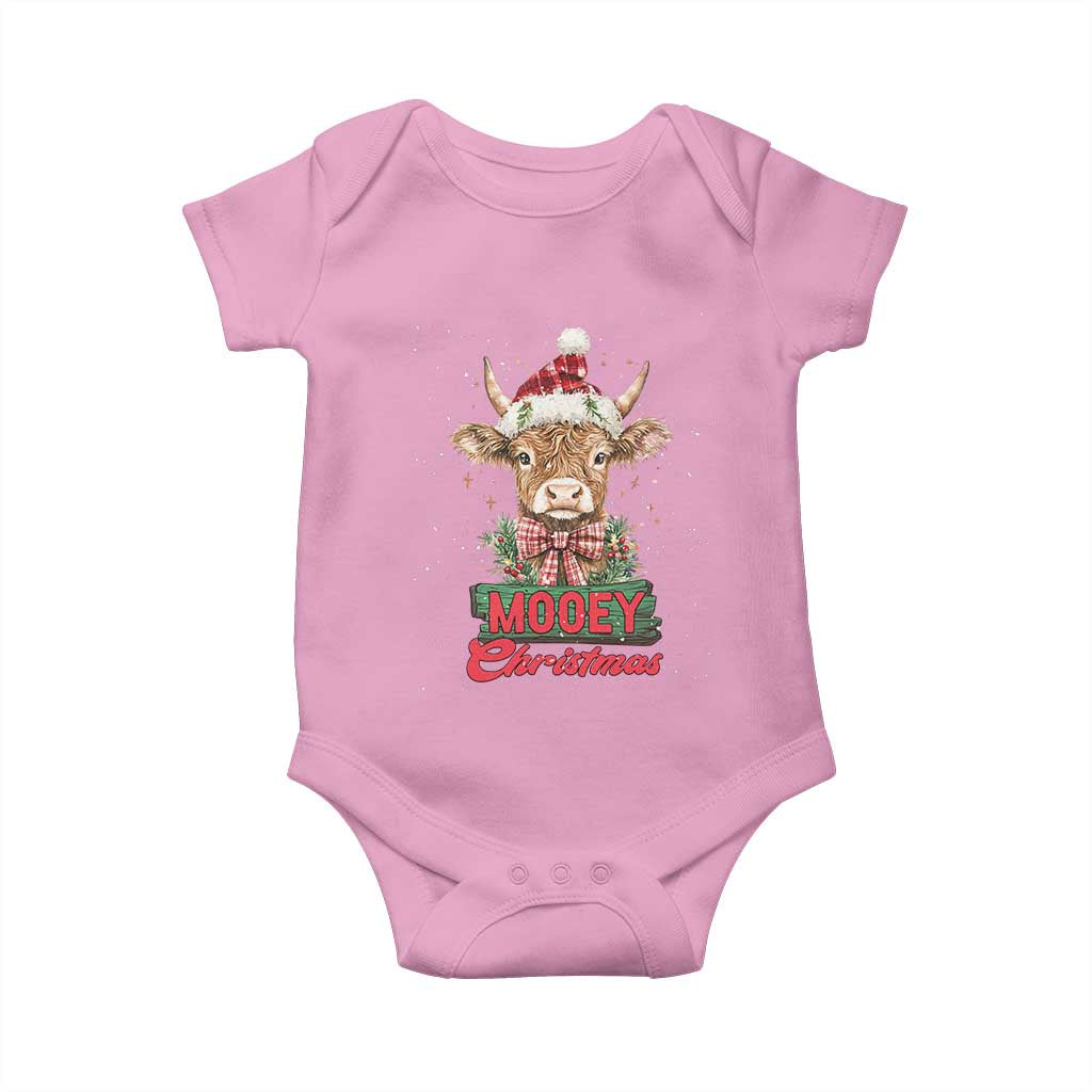 Funny Christmas Highland Cow Baby Onesie Mooey Christmas Western Cow Santa Hat