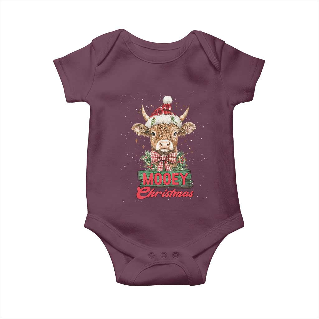 Funny Christmas Highland Cow Baby Onesie Mooey Christmas Western Cow Santa Hat