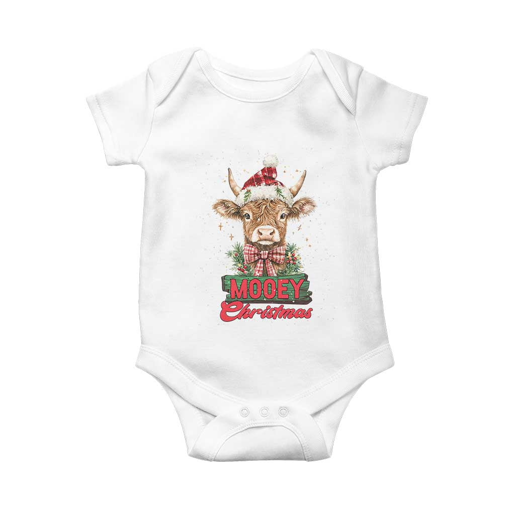 Funny Christmas Highland Cow Baby Onesie Mooey Christmas Western Cow Santa Hat