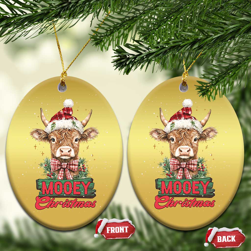 Funny Xmas Highland Cow Christmas Ornament Mooey Xmas Western Cow Santa Hat - Wonder Print Shop
