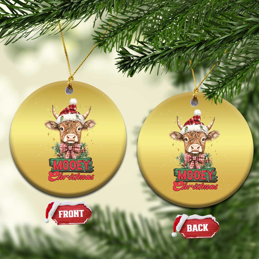 Funny Xmas Highland Cow Christmas Ornament Mooey Xmas Western Cow Santa Hat - Wonder Print Shop