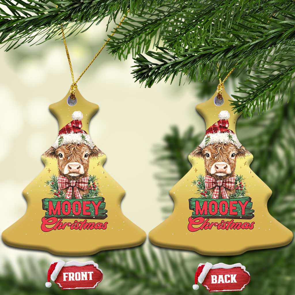 Funny Xmas Highland Cow Christmas Ornament Mooey Xmas Western Cow Santa Hat - Wonder Print Shop