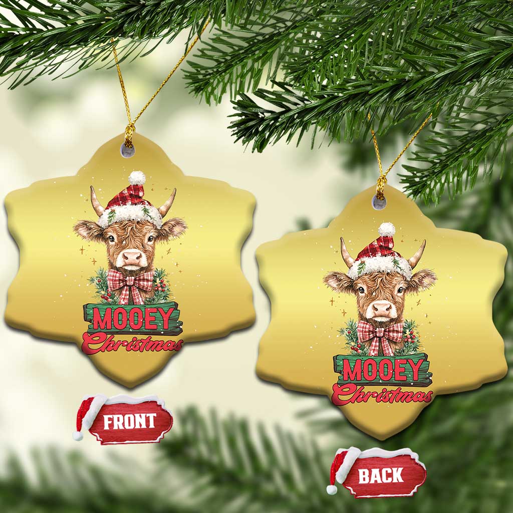 Funny Xmas Highland Cow Christmas Ornament Mooey Xmas Western Cow Santa Hat - Wonder Print Shop