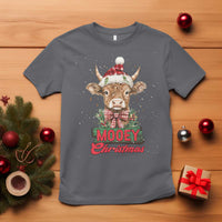 Funny Christmas Highland Cow T Shirt Mooey Christmas Western Cow Santa Hat - Wonder Print Shop